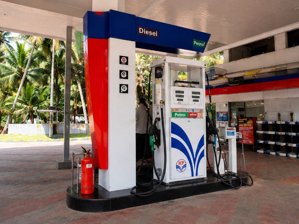 Fuel dispenser under station canopy