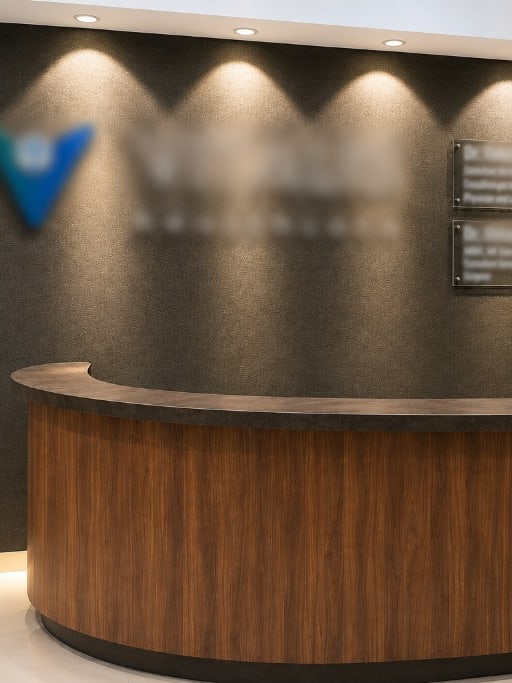 Vitalis Healthcare reception desk and branding wall